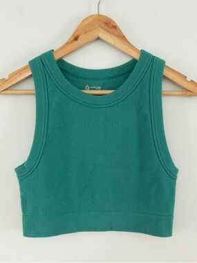 Sold Green Seamless Stretch Rib Knit Crop Cropped Tank Large